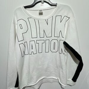 PINK Victoria's Secret Womens White Black PINK Nation Crew Neck Sweatshirt Large